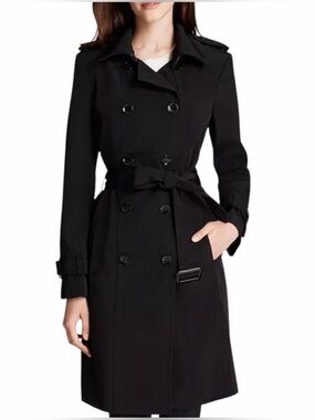 Calvin Klein Black Double-Breasted Trench Coat with Waist Belt - Women’s